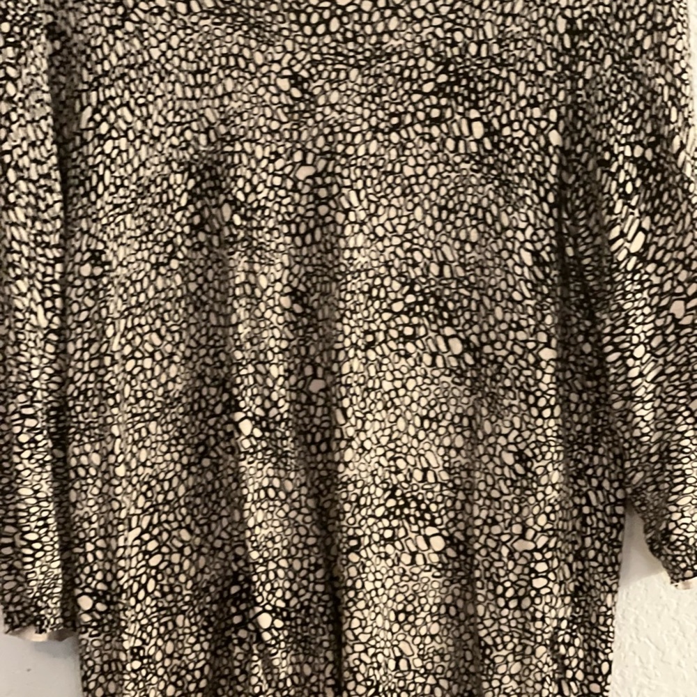 Dana Buchman Soft Thin Knit Sweater Black Tan Bubble Snakeskin Print Back Zip XL